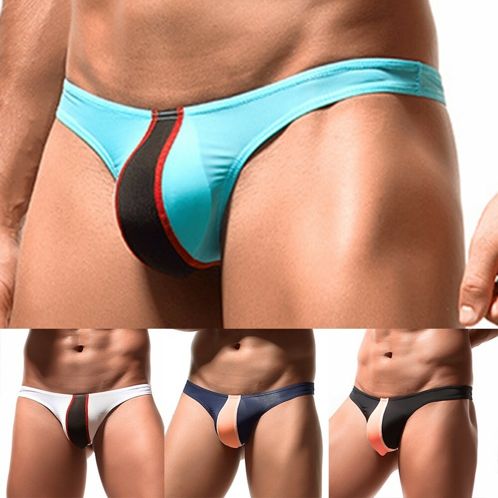 Mens Sexy Bikini Briefs Low Waist Striped Panties Underwear Knickers Soft Thong