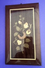 Lovely Vintage Wood Inlay Floral Flowers Picture Plaque 10  x 6  SALE 