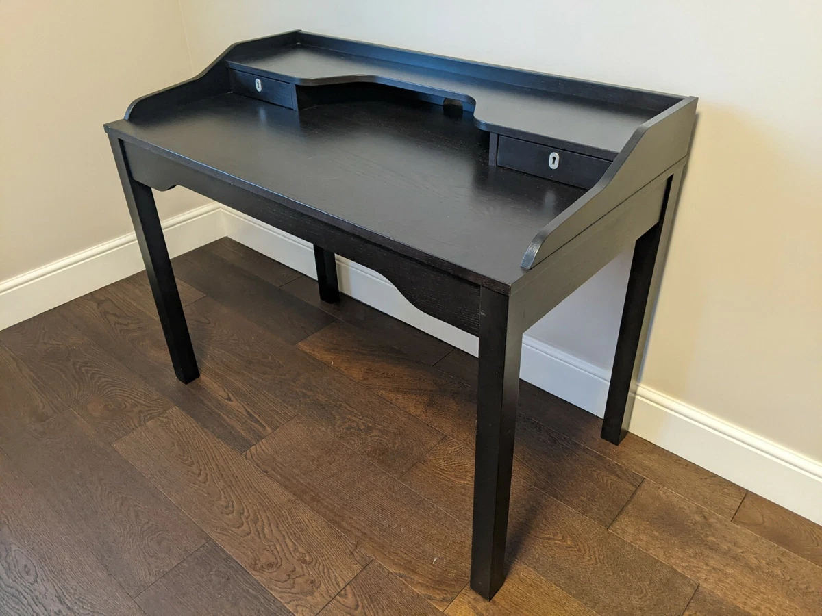 Ikea Gustav black brown desk with lockable drawers and shelf eBay