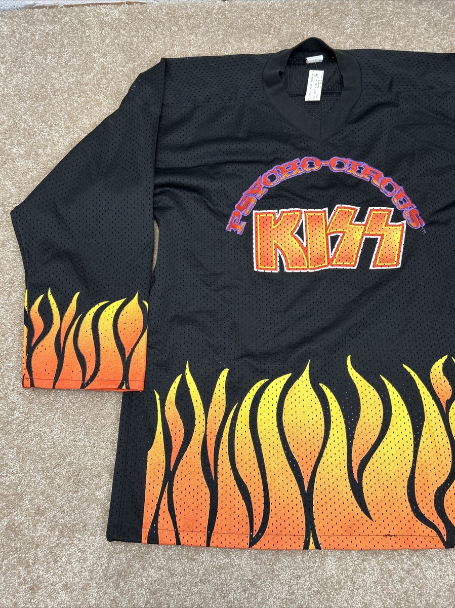 NEW Vintage 90s Kiss Psycho Circus 1996 Hockey Jersey Flames Fits