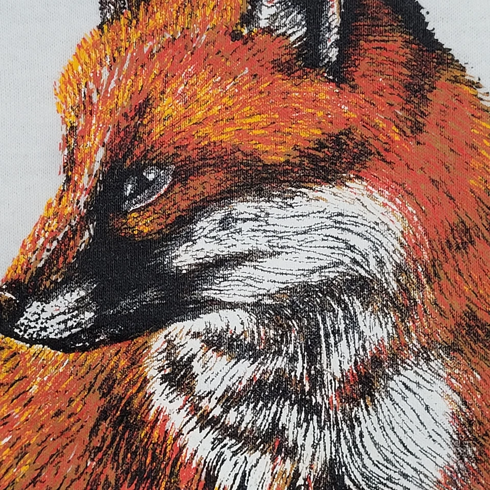 Vintage 1989 Fox Shirt S/M 19x27 White USA Made Cotton Poly Tee - Image 4 of 4