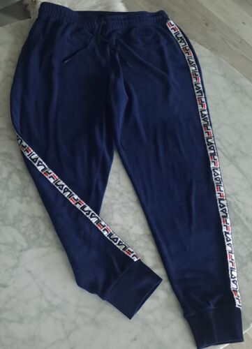 FILA Blue Velvet Velor Track Pants Drawstring Unisex Size XL Cuffed Pocket - Picture 1 of 6
