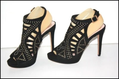 VINCE CAMUTO Escarpins Cuir Clouté Noir Ajouré Talons Hauts T 38 TBE - Photo 1/4