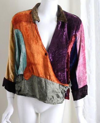 Sacred Threads Sz S Gorgeous Funky WOW Hippie Velvet Wrap Blouse Shirt Top