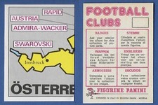 FIGURINA FOOTBALL CLUBS 1975 - PANINI - NUOVA/NEW - N.214 CARTINA AUSTRIA