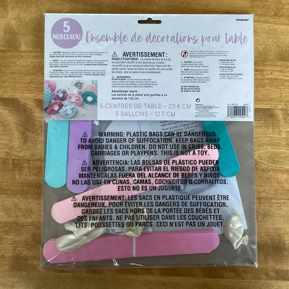 AMSCAN SHIMMERING MERMAIDS TABLE DECORATING KIT, 5 Piece Table Centerpiece, NIP - Image 3 of 3