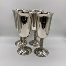 Set Of 4 Alara Spain Silver Plate Twisted Stem Design Wine Goblet Glasses