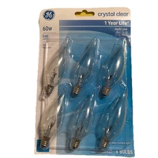 Ge Crystal Clear 60w, 540 Lumen Ceiling fan  Decorative CA Type Candelabra Base