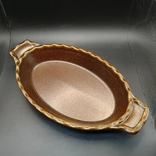Vintage Friesland German Oval Casserole Stone Bake Ware Brown Scalloped Read*