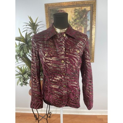 Bamboo Traders Women's PS Printed Jacket  Turndown Collar Pockets Dark Academia