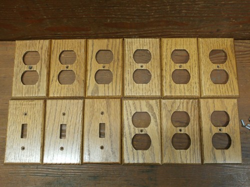 Decorative Solid Oak Outlet Plate & Switch Plate Covers Lot Of 12 W/Brown Screws