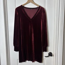 1 State Womens V-Neck Velvet Cocktail Dress Large Red Wine Long Sleeve Formal