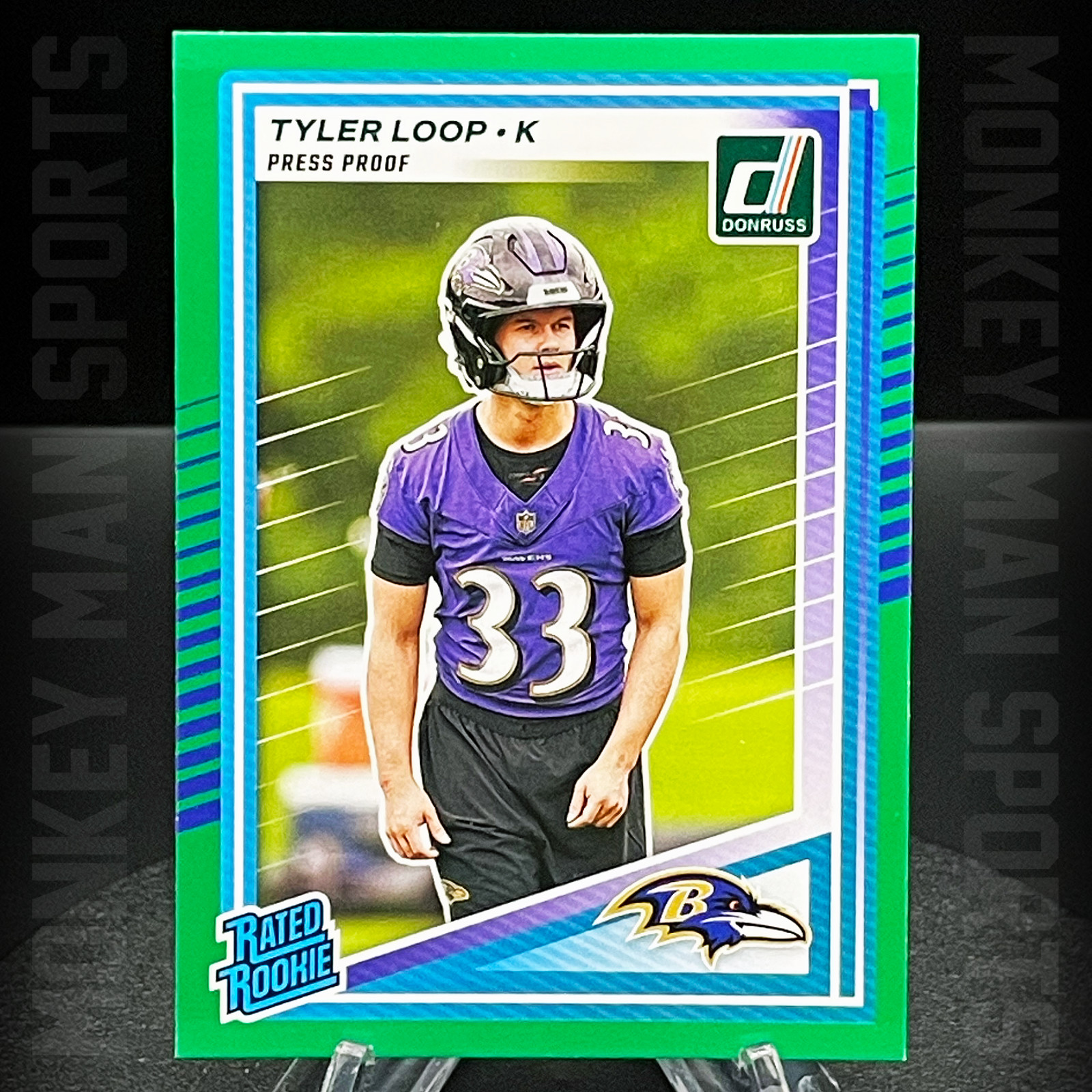 '2025 Donruss - Tyler Loop Rated Rookie RC - #382 GREEN PRESS PROOF RAVENS MINT