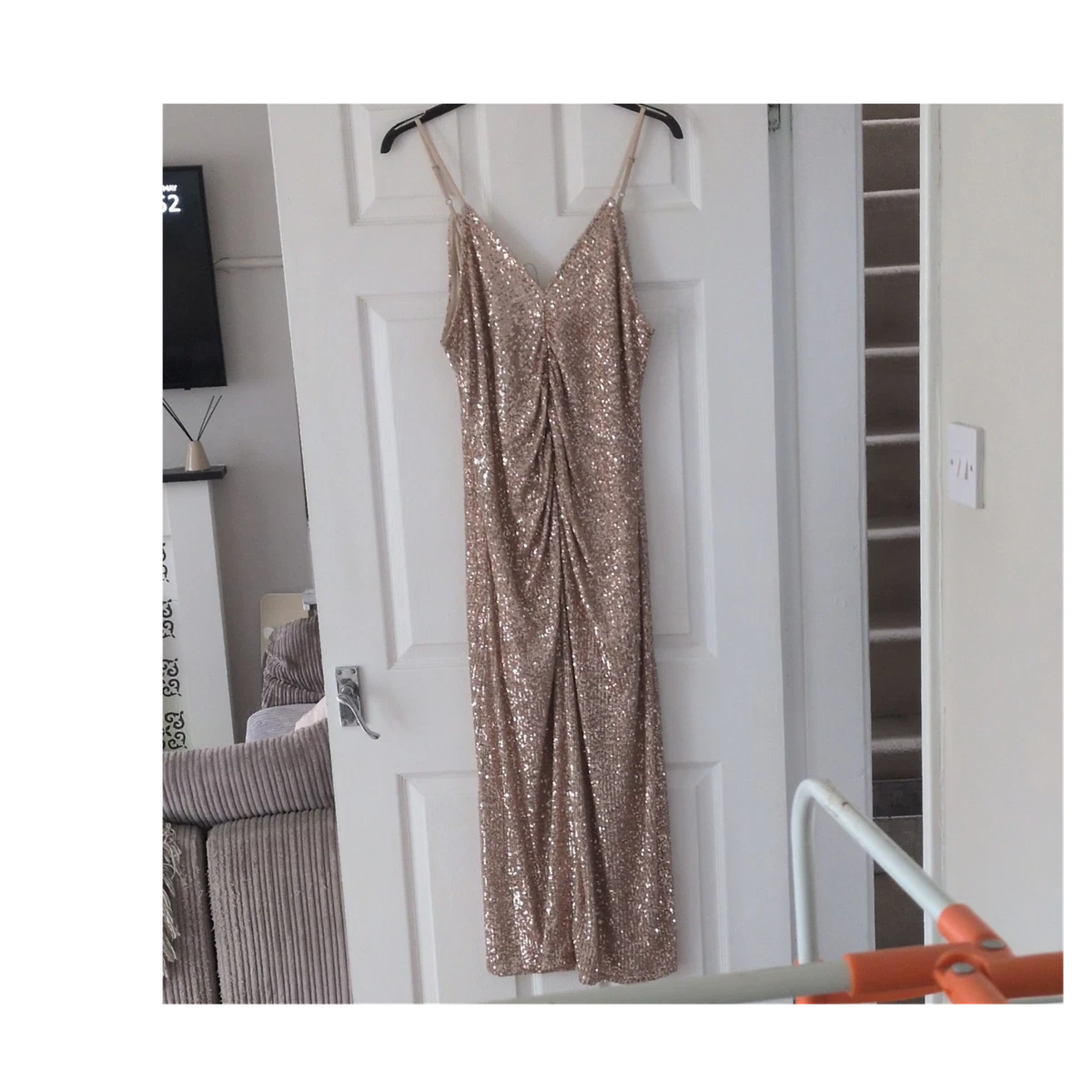 river island gold sequin maxi dress River island Gold sequin jumpsuit 14 New RRP £85 – The Wardrobe main image 0