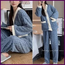 2pcs/Set Autumn And Winter Pajamas Women Thickened Padded Warm Students Coral