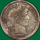 1893 Barber Dime Extremely Fine XF Coin, Cleaning #43086