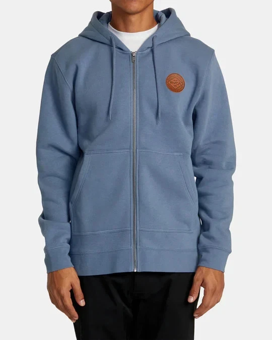 RVCA Wordmark Full Zip Hoodie Medium Mens Regular Fit Flint Stone Blue