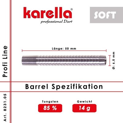 Karella Soft-Dart-Barrel Profi Line PLS-05 85% Tungsten 14g, Zylinderform