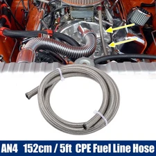 5ft AN4 Auto Braided Stainless Steel CPE Oil Fuel Gas Line Hose Silver Tone