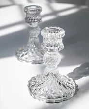 Taper Candle Holders Set of 2, Clear Glass Candlestick Holder Fit 0.8 Ih Candles