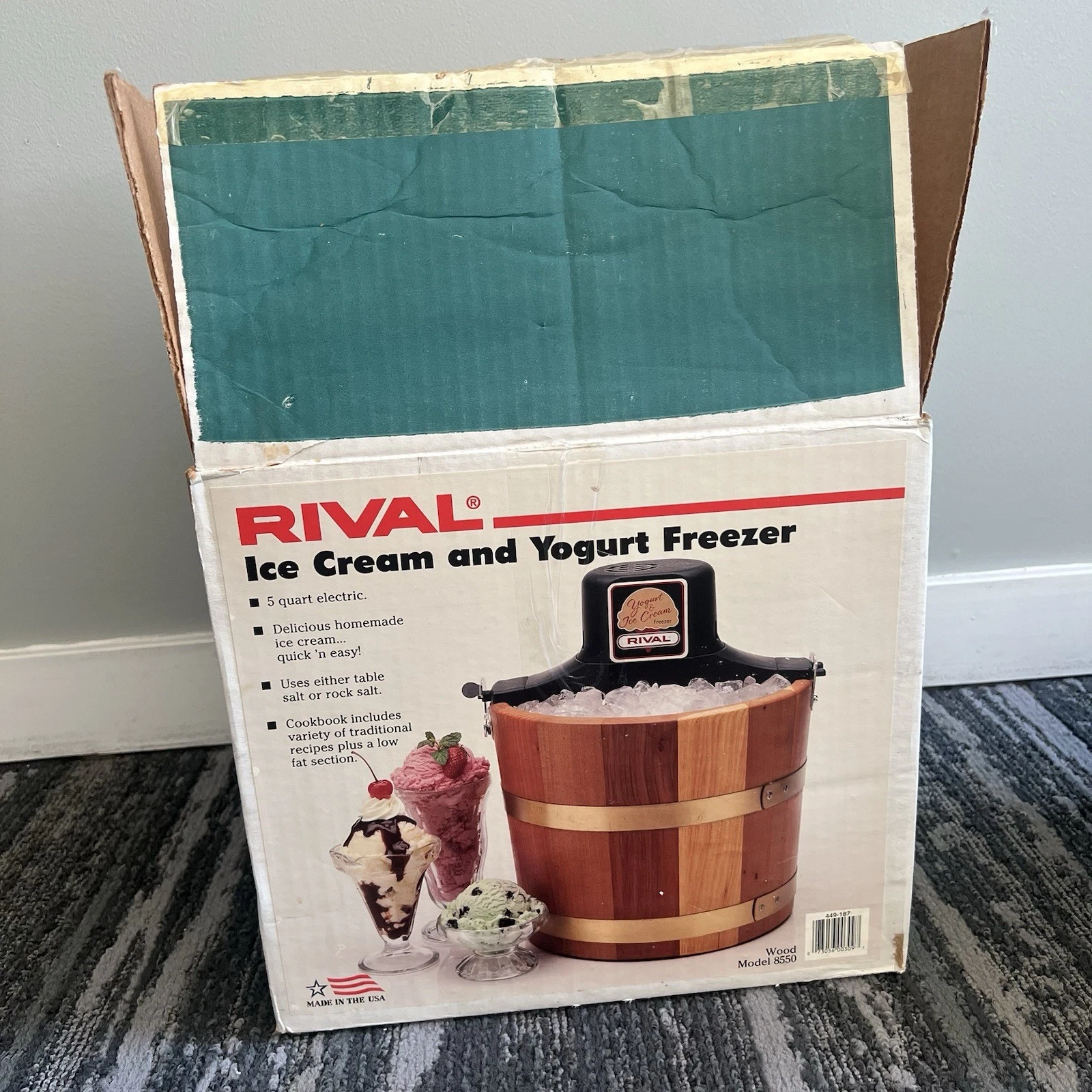 Rival 8550 Yogurt Ice Cream Freezer 5 Qt Electric Wood Bucket USA New NOS