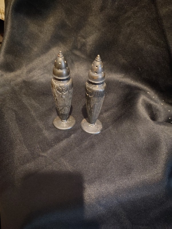 Astor By Poole Vintage Salt Pepper Shaker Set 566 Floral Silver Plate 5” Tall