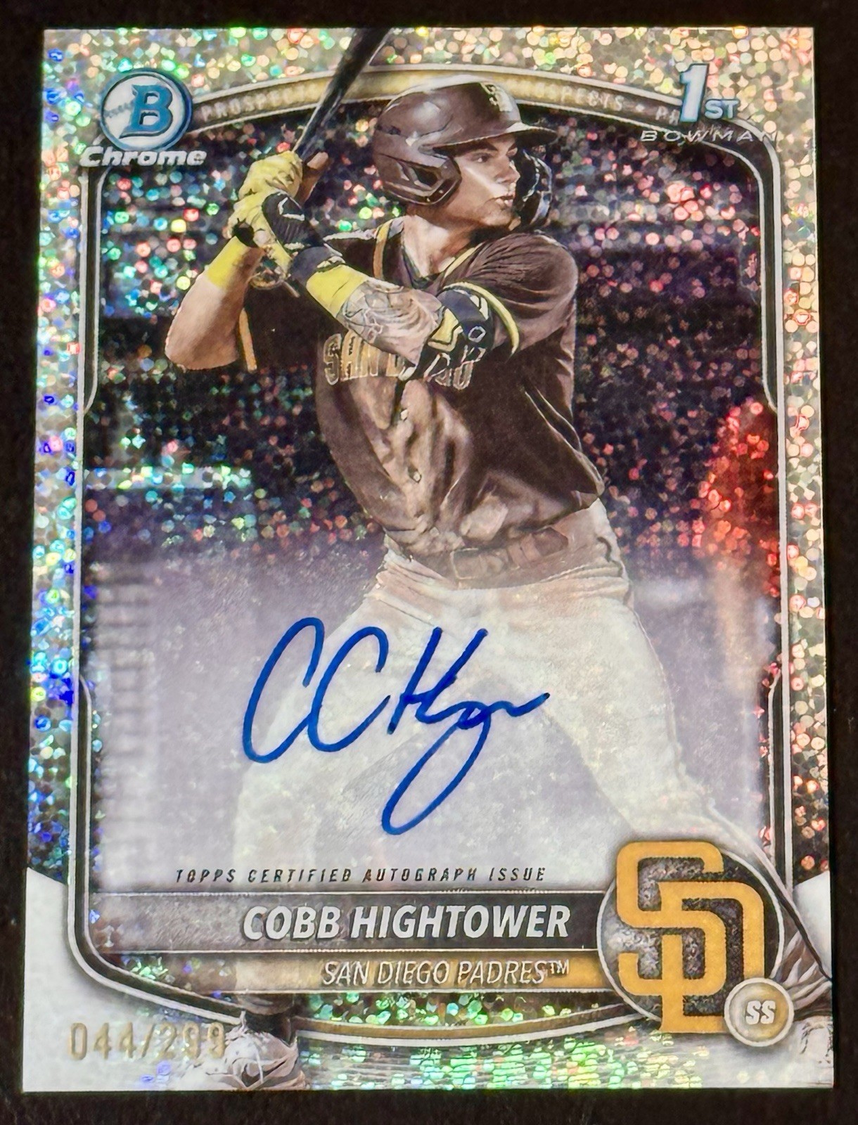 Cobb Hightower 2025 Bowman Chrome 1st Speckle Auto 044/299 #CPA-CHI Padres