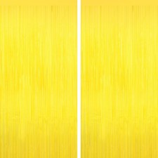 2 PCS Yellow Tinsel Backdrop Foil Fringe Curtains Door Streamers Party Decor