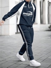 3D Print Men's Zip-Up Sweatshirt Long Sleeve Top and Pants Two-Piece Set, Letter