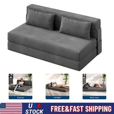 4IN1 Sofa Bed Convertible Sofa Bed Folding Floor Couch Corduroy with Pillow Grey