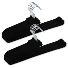 Velvet Pants Hangers - 16 Pack Black Non Slip Open Ended Hanger with 360 Swiv...