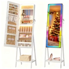 LVSOMT LED Mirror Jewelry Cabinet, Lockable Jewelry Armoire Cabinet Standing,...