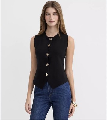 Loft Hammered Metallic Button Sweater Vest Sz XL Black NWT Sold Out Style
