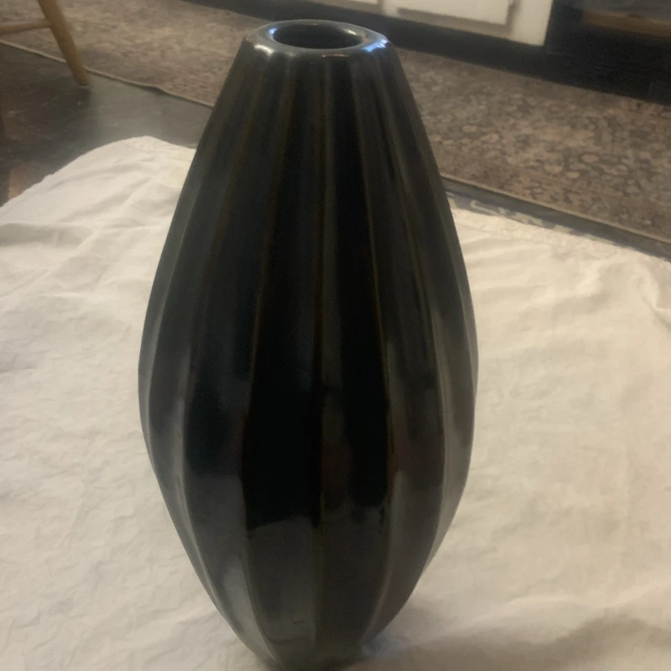 Jarrón grande de cerámica azul estriado decoración del hogar 16x9 Foto 3 de 4