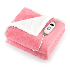 60"x50" Electric Heated Blanket Throw w/10 Heat & 9 Hours Time Settiings Pink