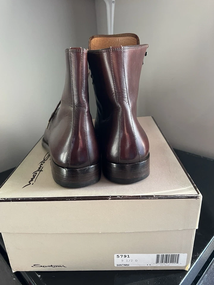 Botas Santoni Marrón Cuero Genuino Con Cordones Para Hombre Talla 9.5 Castaño Hechas en Italia Foto 4 de 4