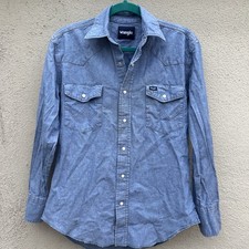 Vintage Wrangler Long Sleeve Pearl Snap Shirt Western Work Cotton M READ