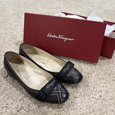 Salvatore Ferragamo Designer Black Leather Ballet Flats Nero Calf Size 7B w/ Box