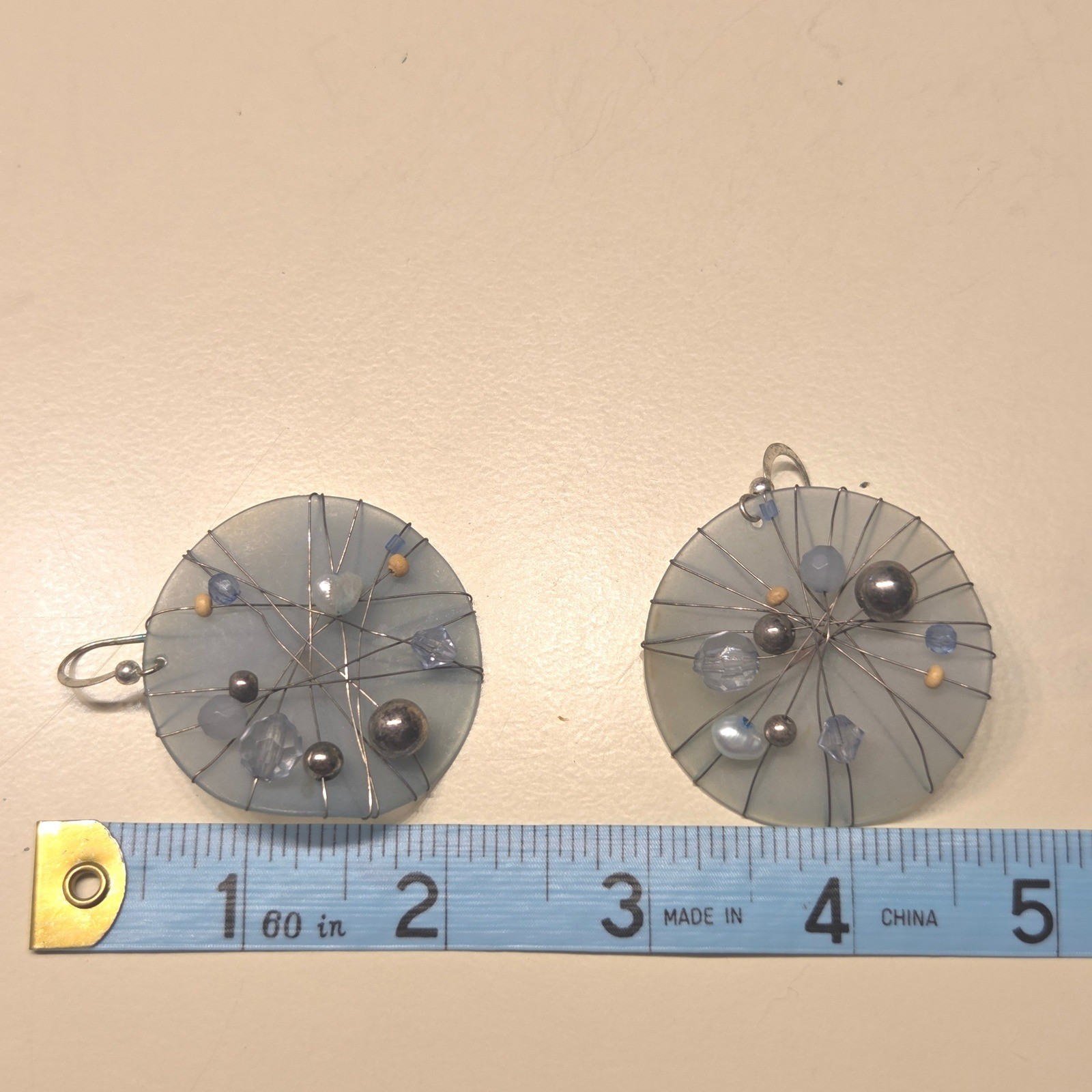 Handmade Abstract Wire Wrapped Circle Dangle Drop… - image 2