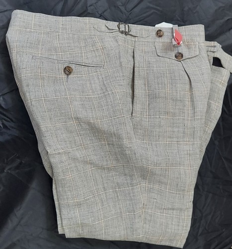 SUITSUPPLY BRENTWOOD MEN'S GRAY CHECKS NARROW LINEN SHIN/ANKLE PANT SIZE 32 X 26 - Picture 13 of 13