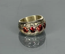 Handmade 925 Sterling Silver Men's Ring: Vintage Ruby Statement Jewelry