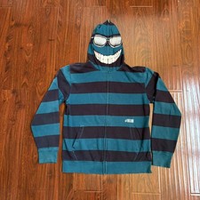 Vtg Volcom Full Zip Hoodie Sweatshirt Size L Surf Glasses Face Mask Skate