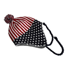 USA American Flag Knit Beanie Toboggan Ski Hat Pom Youth Misses Patriotic Braids