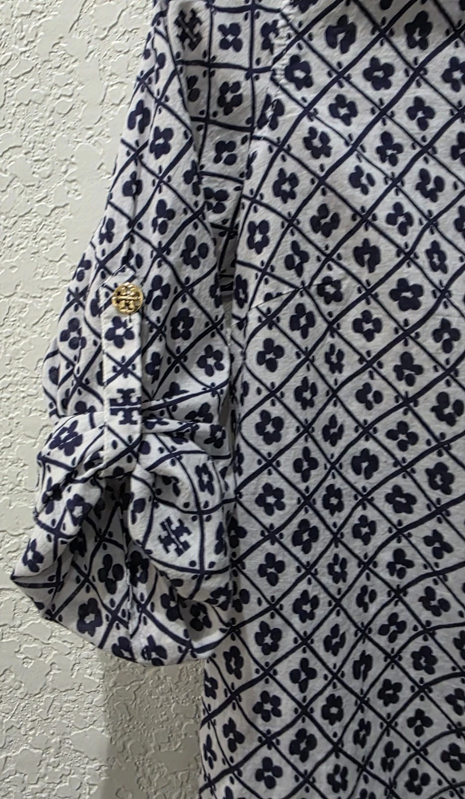 Abito tunica Tory Burch 100% cotone XS blu bianco logo bottoni nuovo so us intime ottimeioni