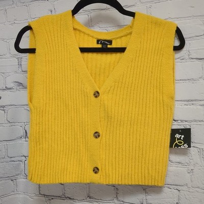 New Girls 10/12 L Yellow Knit Button Up Vest