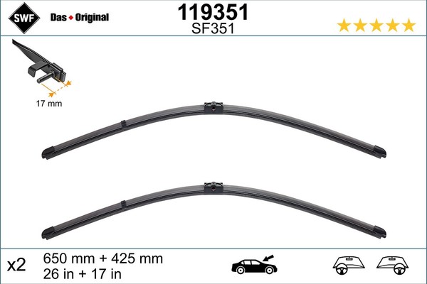 SWF Wischblatt Scheibenwischer DAS Original SET 119351 FüR BMW F06 Alpina B6 F13-image