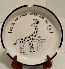 Vintage Ceramic Ashtray 3 Cigarette Holder 7” Diameter BLACK TRIM