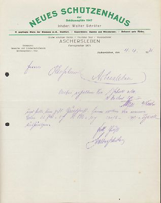 ASCHERSLEBEN, letter 1931, new Schutzhaus of the Schützengild 1547