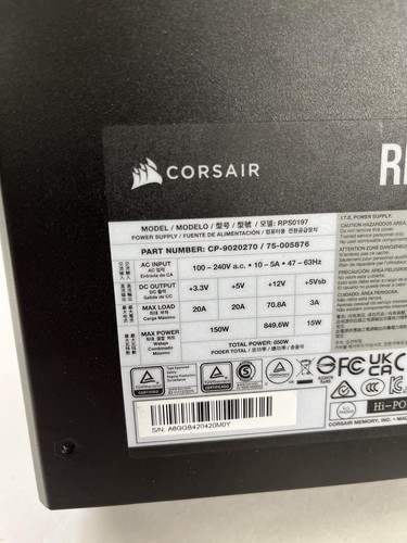 CORSAIR RM850x Fully Modular Low-Noise ATX Power Supply - Afbeelding 5 van 17