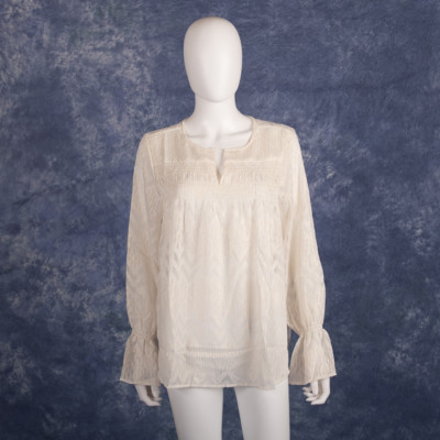 NWT Maette by Stella & Dot Ivory Blouse w/ Gold Metallic Thread Sz L Boho 